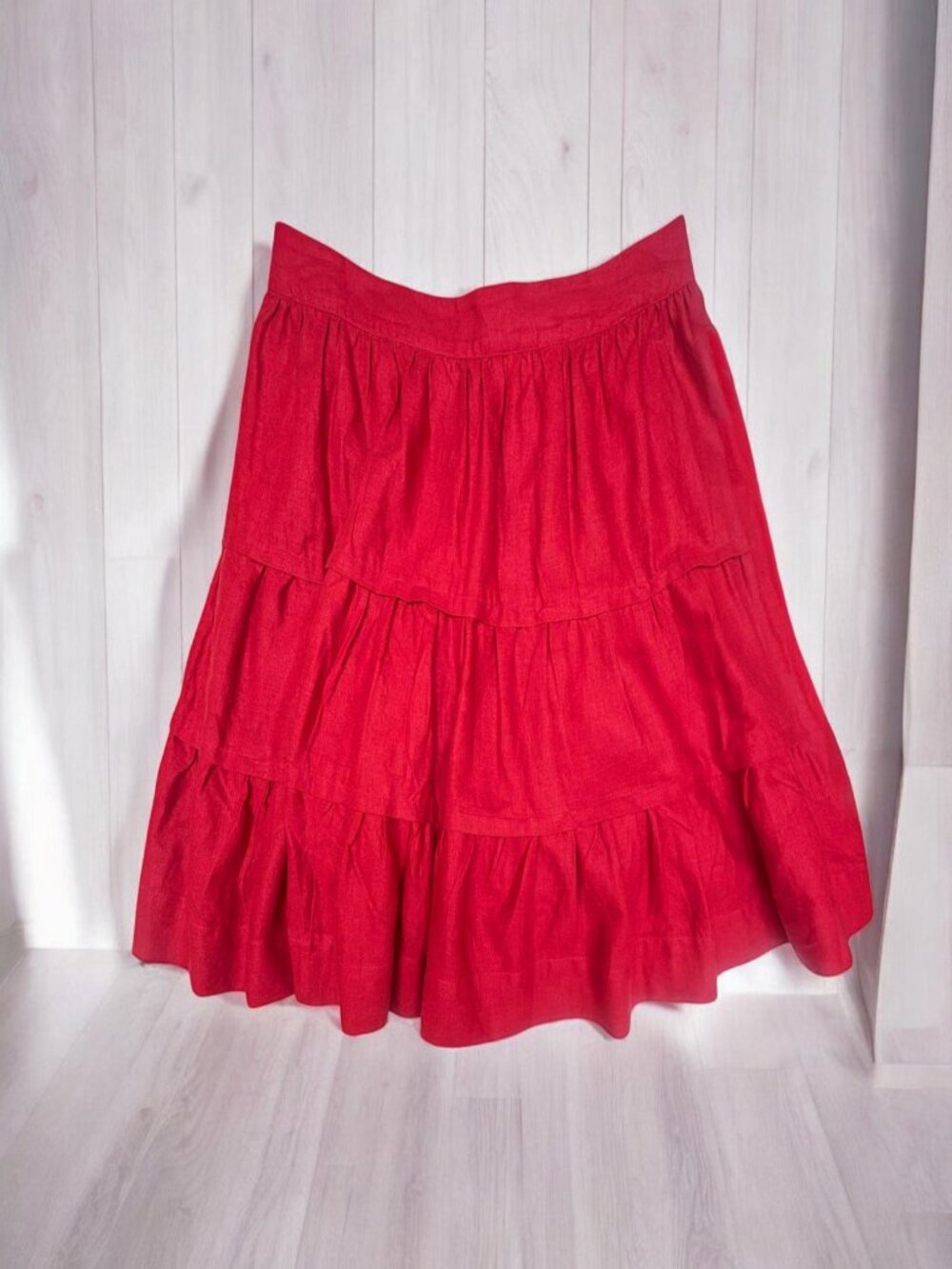 Soft Surroundings Talisa Red Linen Blend Tiered A-Line‎ Skirt